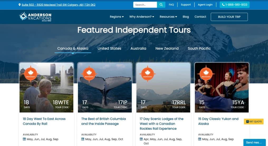 Anderson Vacations regional page for exploring destinations