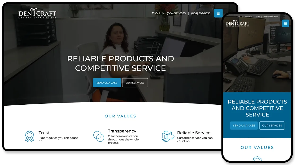 Dentcraft Dental Lab website design