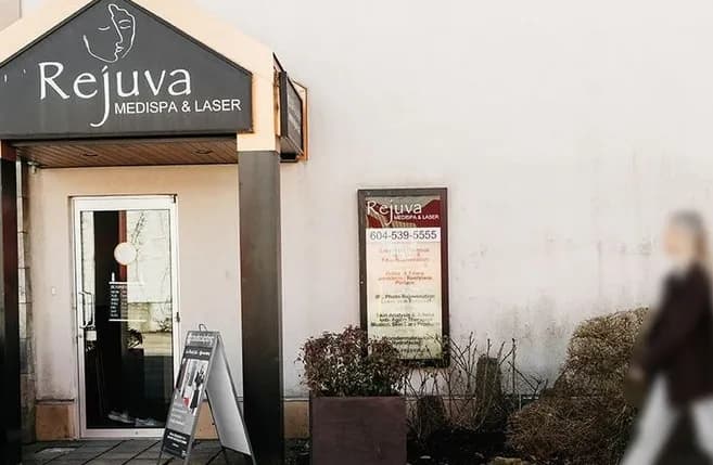 The Rejuva Medispa & Laser clinic entrance, its sign above the doorway