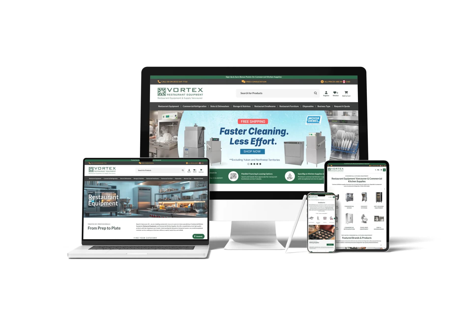 Vortex Restaurant Equipment website design